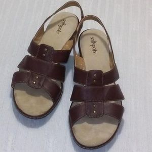 Softspots Brown Leather Wedge Sandals Sz 10M